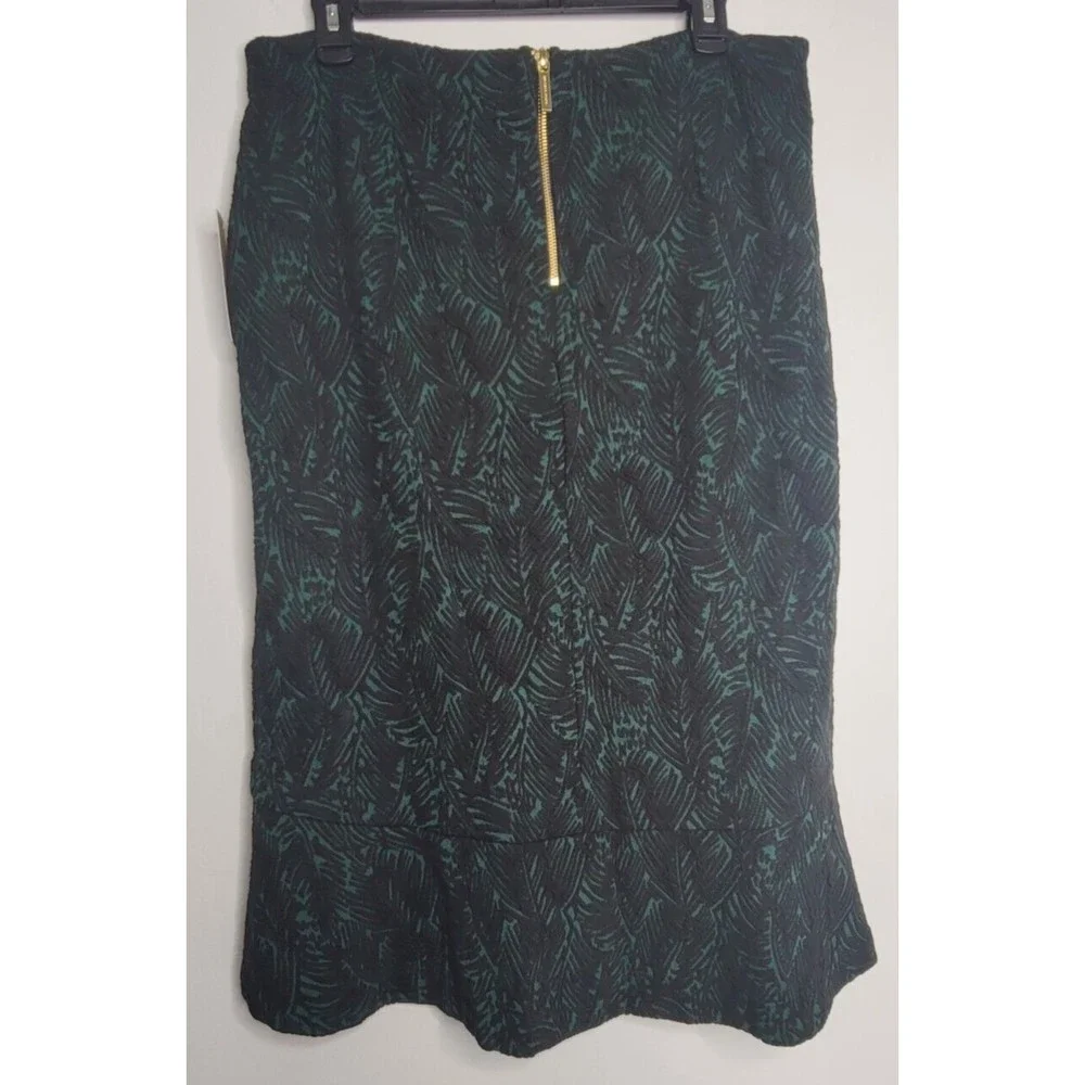 Michael‎ Kors Pencil Skirt Womens Large Green Black Floral Leaf Ruffle Mermaid
